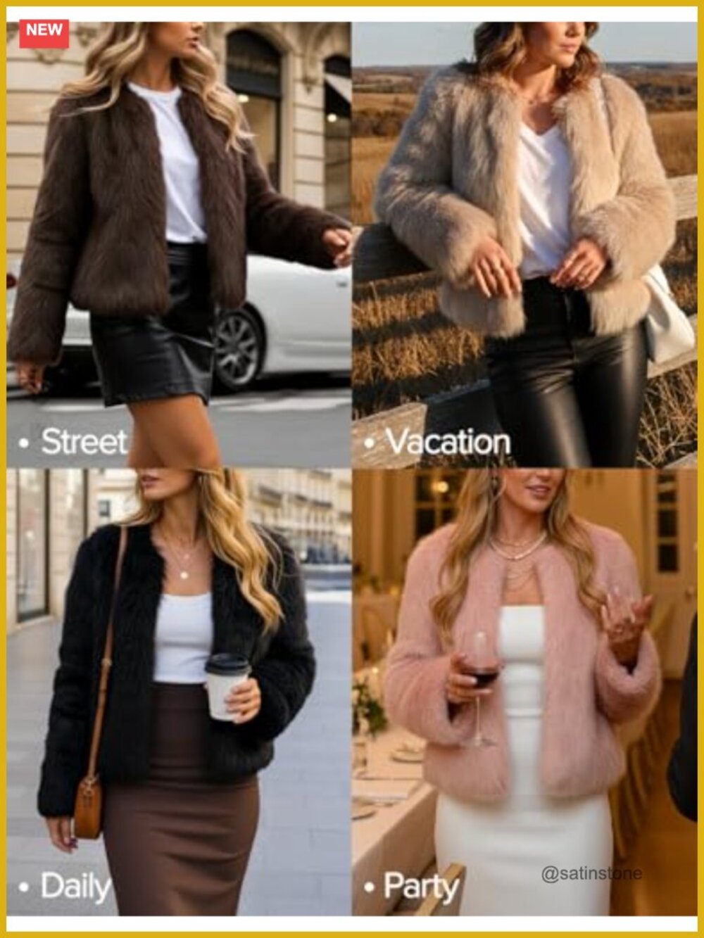 Faux Fur Cropped Jacket Women's Winter Fluffy Shaggy Open Front Long Sleeve - Picture 3 of 6
